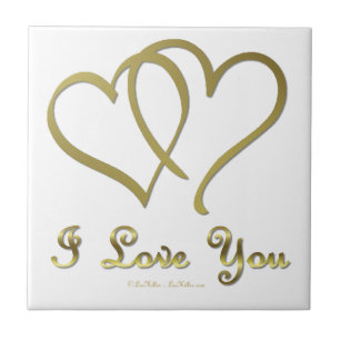 Entwined Gold Hearts i Love You Ceramic Tile