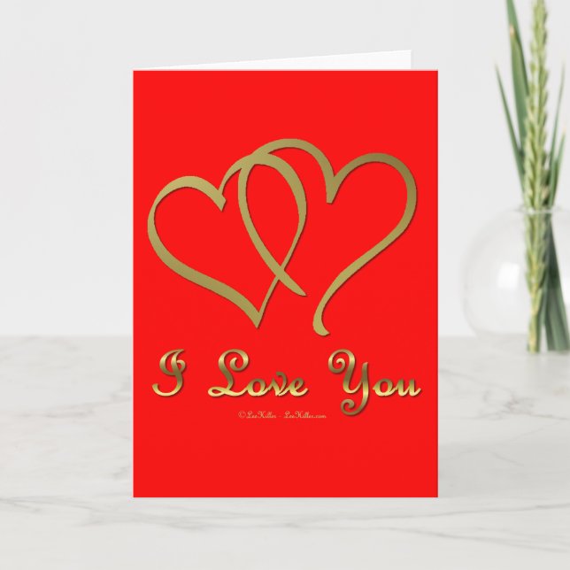 Entwined Gold Hearts i Love You Holiday Card (Front)