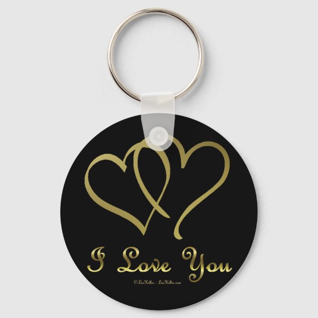 Entwined Gold Hearts i Love You Key Ring (Front)