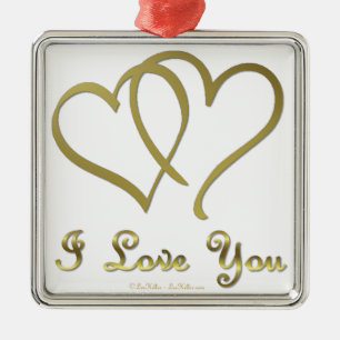 Entwined Gold Hearts i Love You Metal Ornament