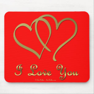Entwined Gold Hearts i Love You Mouse Pad
