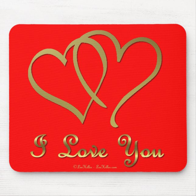 Entwined Gold Hearts i Love You Mouse Pad (Front)