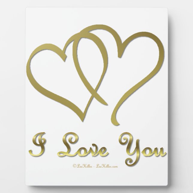 Entwined Gold Hearts i Love You Plaque (Front)