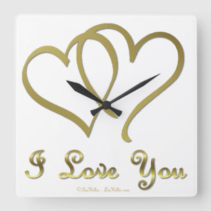 Entwined Gold Hearts i Love You Square Wall Clock
