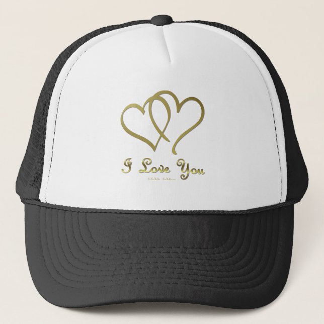 Entwined Gold Hearts i Love You Trucker Hat (Front)