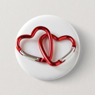 Entwined heart carabiners 6 cm round badge