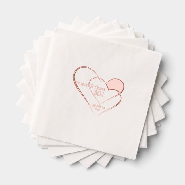 Entwined Hearts Rose Gold Foil Stamped Napkins (Insitu (Stacked))