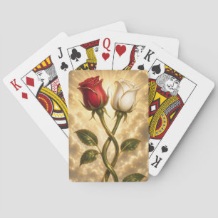 Entwined red and white roses. playing cards