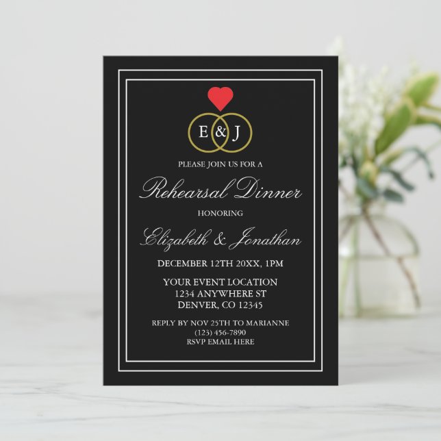 Entwined Rings Rehearsal Dinner Invitation (Standing Front)