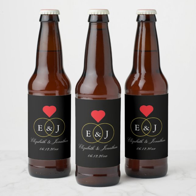 Entwined Rings Wedding Beer Bottle Label (Bottles)