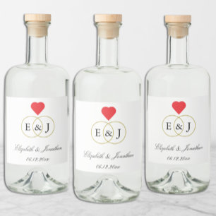 Entwined Rings Wedding Liquor Bottle Label
