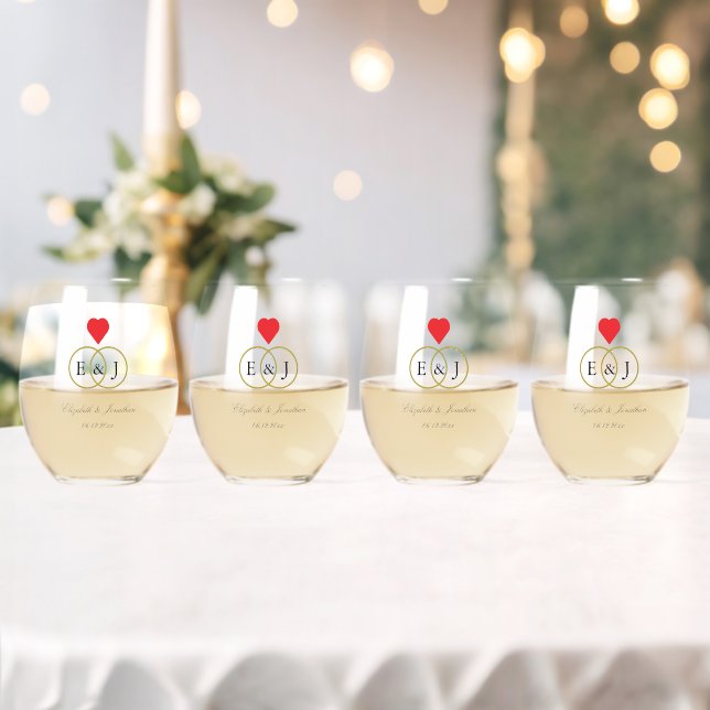 Entwined Rings Wedding Stemless Wine Glass (Insitu (Wedding))