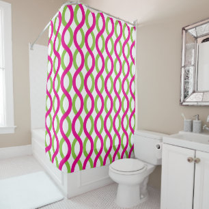 Entwined Waves of Green and Fuchsia Shower Curtain