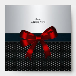 Envelope Black Silver Studs Red Bow