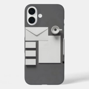 Envelope Business Card Letter and Grey Background iPhone 16 Plus Case