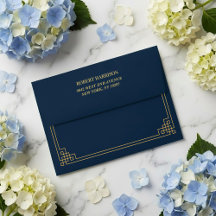 Envelope Chic Elegant Navy and Gold 80th Birthday