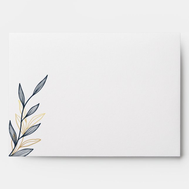  Envelope for 5x7 invitation Gold Navy Leaf Design (Front)