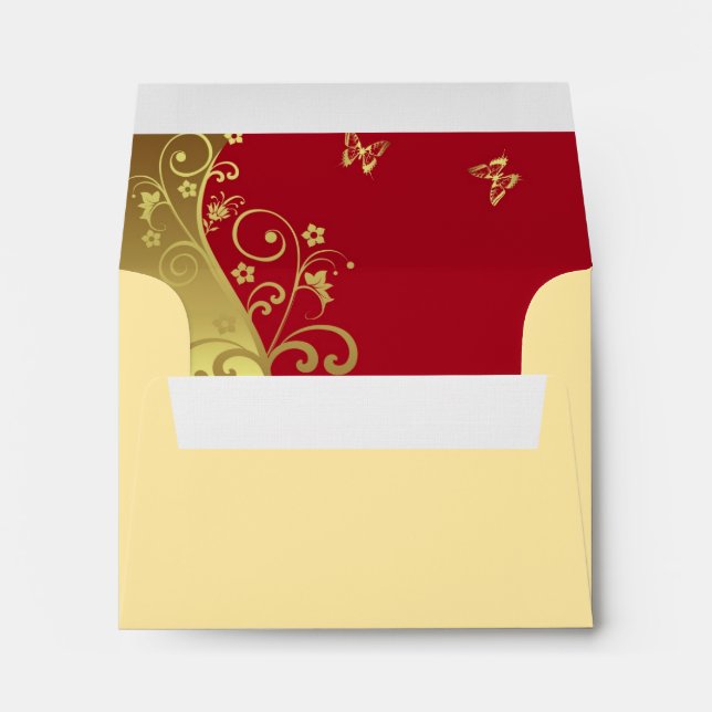 Envelope For RSVP Card--Red & Gold Swirls (Back (Bottom))