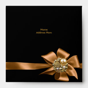 Envelope Gold Black Trim Bow Jewel