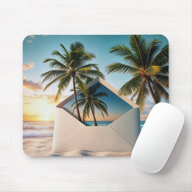 Envelope In Beach Sand With Palm Trees Mouse Pad (With Mouse)