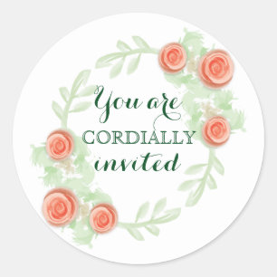 Envelope Invitation Sticker - Floral Rose Wreath