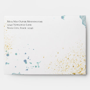 ENVELOPE    Light Denim Blue and Gold Splatters