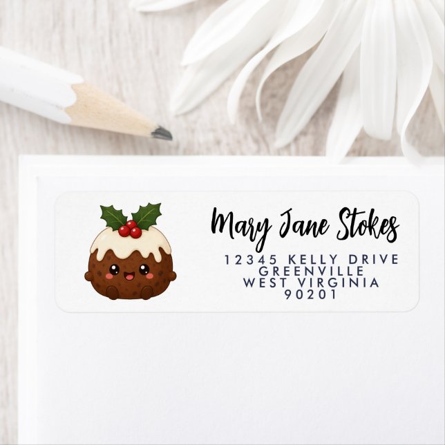 envelope RETURN ADDRESS christmas pudding Label (Insitu)