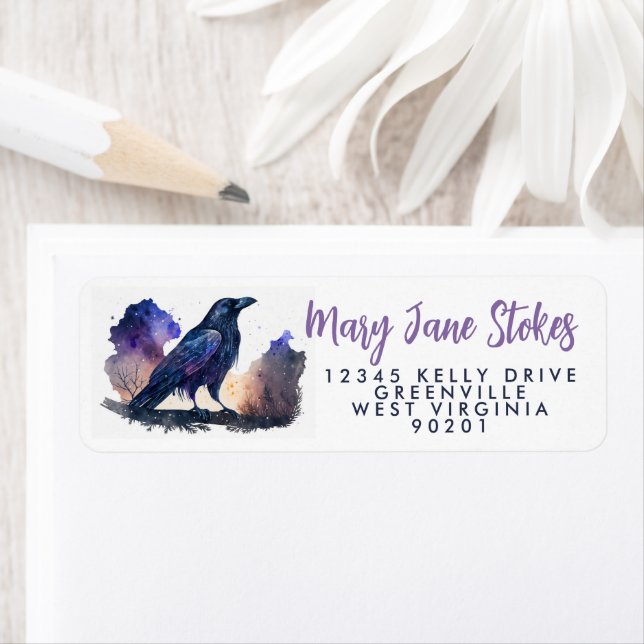 envelope RETURN ADDRESS star starry sky bird crow Label (Insitu)