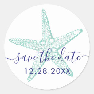 Envelope Seal Blue Teal Starfish Beach Wedding