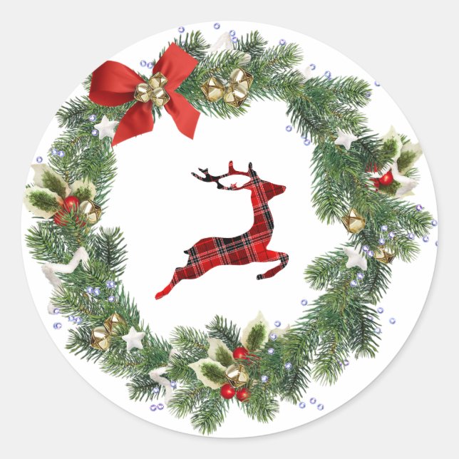 Envelope Seal Greenery Wreath with Reindeer (Front)