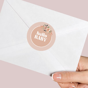 Envelope seal, Hello Baby, Modern Baby Shower Classic Round Sticker