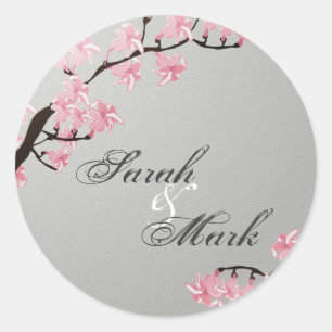 Envelope Seal Slate Grey & Pink Cherry Blossoms