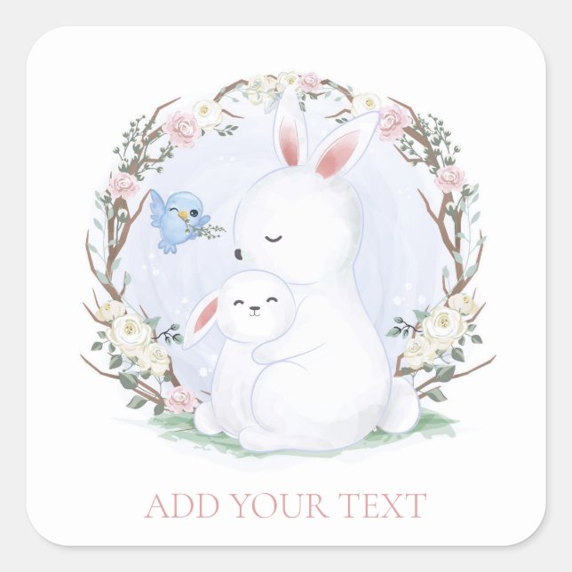 ENVELOPE SEAL STICKER : MOTHER + BABY BUNNIES (Front)