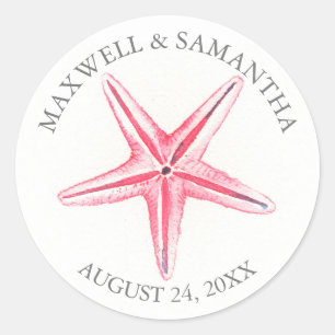 Envelope Seal Sticker, Pink Starfish Beach Wedding