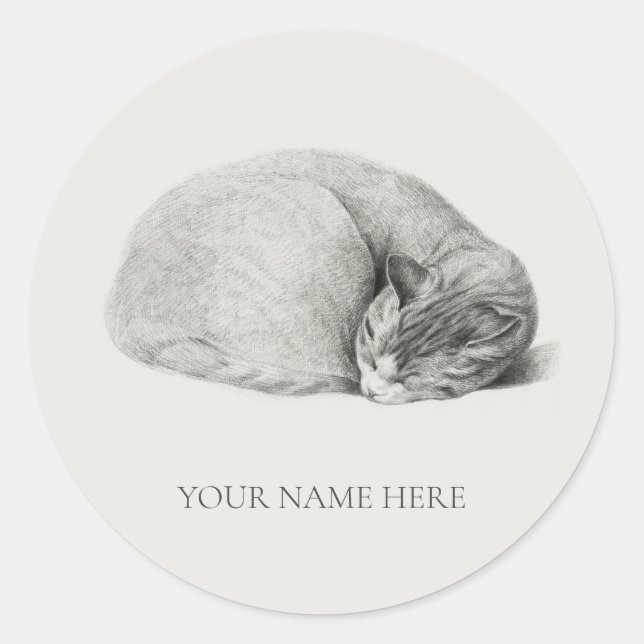 ENVELOPE SEAL STICKER : SLEEPING CAT ILLUSTRATION (Front)