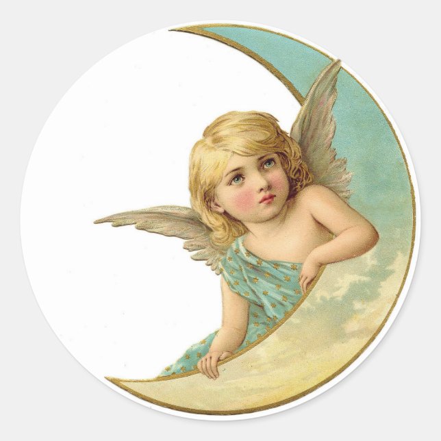 ENVELOPE SEAL STICKER : VICTORIAN  ANGEL AND MOON  (Front)