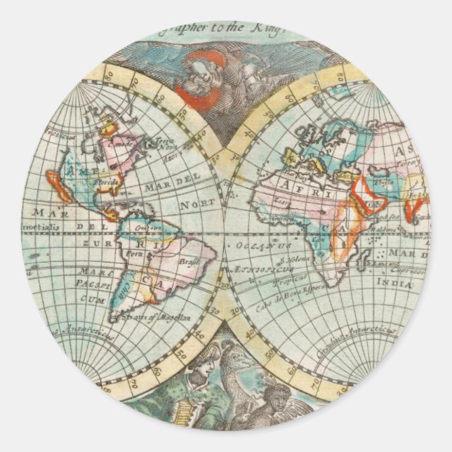 ENVELOPE SEAL STICKER : VINTAGE WORLD MAP (Front)