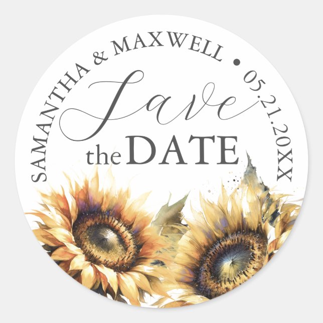 Envelope Seal Wedding Stickers Sunflowers (Front)