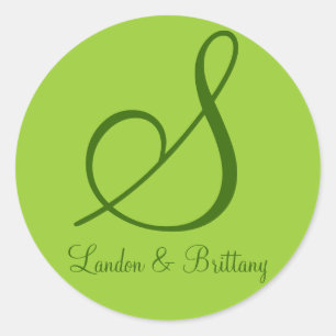 Envelope Seals: Subtle Monogram (Green) Classic Round Sticker