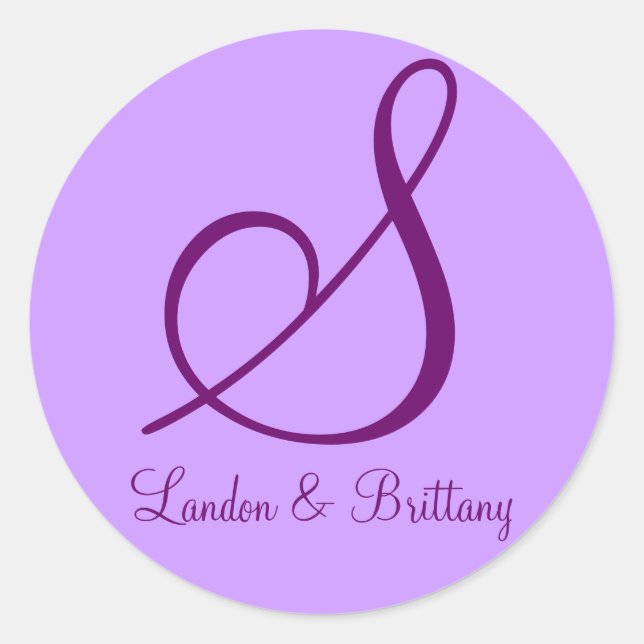 Envelope Seals: Subtle Monogram (Purple) Classic Round Sticker (Front)