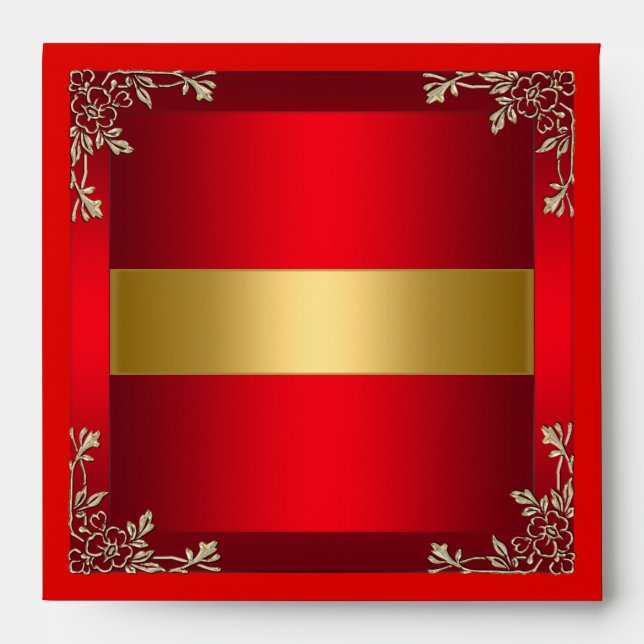 Envelope Square Birthday Red  Gold (Front)