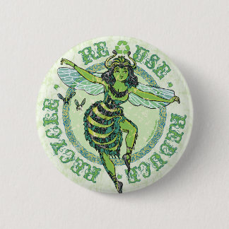 Enviro Green Bee Earth Day Gear 6 Cm Round Badge