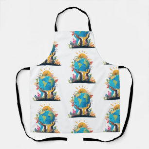 Environment - Earth Illustration with Hand & sun Apron