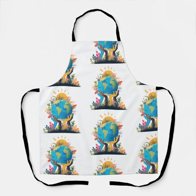  Environment  - Earth Illustration with Hand & sun Apron (Front)