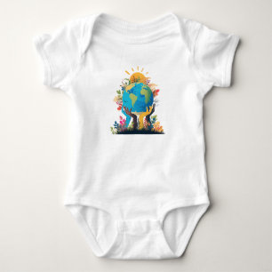 Environment - Earth Illustration with Hand & sun Baby Bodysuit