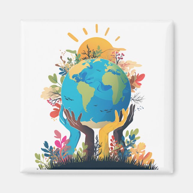  Environment  - Earth Illustration with Hand & sun Magnet (Front)