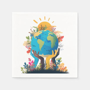 Environment - Earth Illustration with Hand & sun Napkin