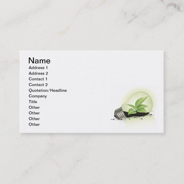 Environment Lightbulb greens plants soil causes en Business Card (Front)