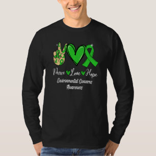 Environmental Concerns Peace Love Hope Green Ribbo T-Shirt