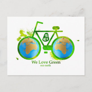 Environmental eco-friendly green bike post cards